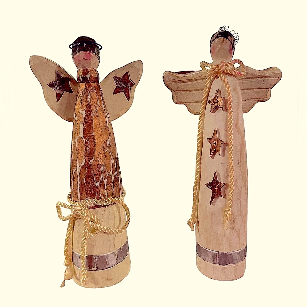 Set of two rustic, wooden angels.